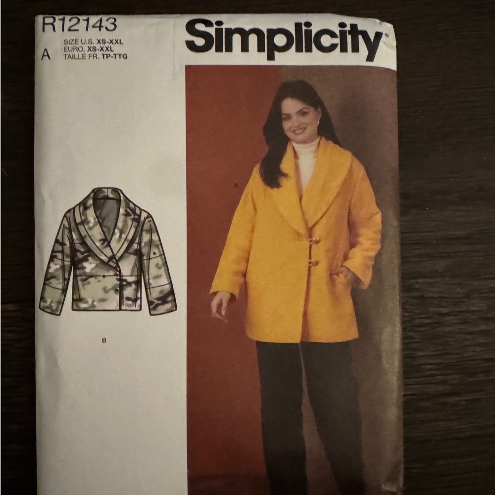 Simplicity R12143 Misses Coat Jacket Sewing Pattern Shawl Collar Size XS-XXL